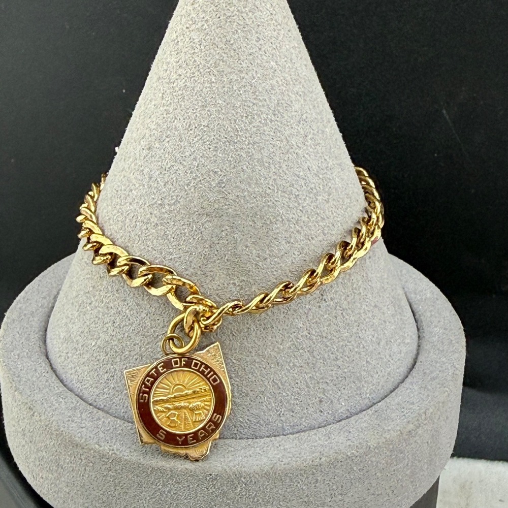 Vintage Gold Filled Charm Bracelet State of Ohio 5 Years of Service 7"